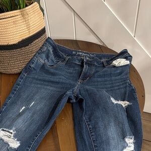 Maurices Dark Blue Distressed Skinny Jeans Large